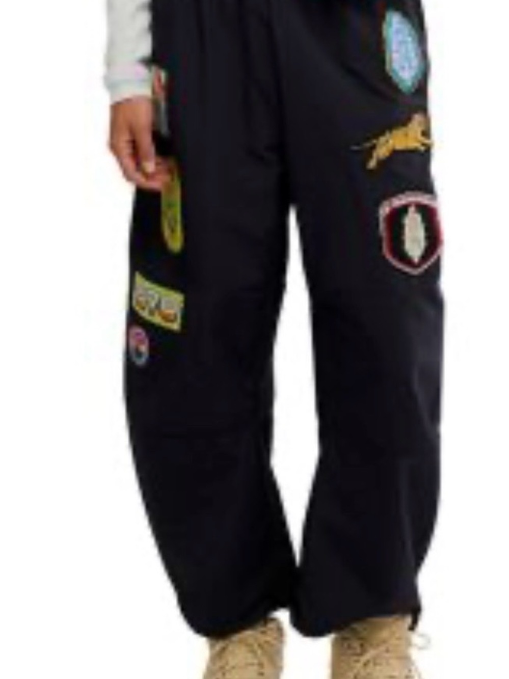 Free People Black Patched Jogger Pants with Multicolor Patches - Picture 2 of 16
